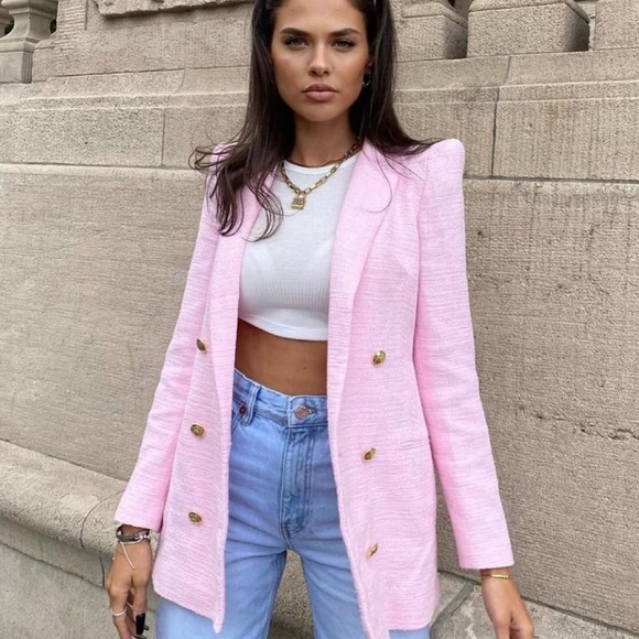 ✨BLOG FAV✨ NWT Zara Buttoned Textured Weave Blazer - Picture 4 of 13